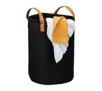 Relaxdays Cesto Portabiancheria in Feltro, Manici in finta pelle, Contenitore, Cameretta, Bagno HxD: 45 x 30 cm, Nero