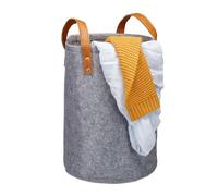 Relaxdays Cesto Portabiancheria in Feltro, Manici in Similpelle, Contenitore, Cameretta Bagno HxD: 45 x 30 cm, Antracite, 1 pz