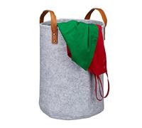 Relaxdays Cesto Portabiancheria in Feltro, Manici in finta pelle, Contenitore, Cameretta, Bagno HxD: 45 x 30 cm, Grigio, PU, 1 pz