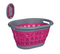 Relaxdays Cesto Portabiancheria Pieghevole, 17 L, Bacinella Salvaspazio con Manici, HLP: 26,5x50,5x37,5 cm, Rosa Grigio
