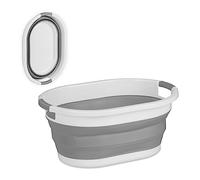 Relaxdays Cesto Portabiancheria Pieghevole, 22 Litri, Contenitore Salvaspazio in Plastica con Impugnature, Grigio Bianco