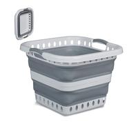 Relaxdays Cesto Portabiancheria Pieghevole, 40 L, Bacinella Salvaspazio in Plastica, HLP: 35x48,5x48,5 cm, Grigio Bianco