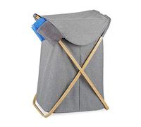 Cesto portabiancheria pieghevole, cesta di stoffa con coperchio, 58 L, portatile