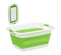 Relaxdays Cesto Portabiancheria Pieghevole con Manici, Plastica e Silicone, Salvaspazio, HLP 27x61x45,5 cm, Verde Chiaro