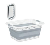 Relaxdays Cesto Portabiancheria Pieghevole con Manici, Plastica e Silicone, Salvaspazio, HxLxP 27 x 61 x 45,5 cm, Grigio