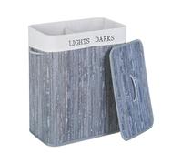 Relaxdays Cesto Portabiancheria Pieghevole, Coperchio e 2 Scomparti Porta Biancheria, bambù, 100 l, 63x54x34 cm, Grigio, Ferro, Poliestere