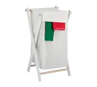 Relaxdays Cesto Portabiancheria Pieghevole, Sacco Porta Biancheria, Acciaio e Tessuto, 50 l, 74x41x40 cm, Bianco Crema, Legno