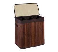 Relaxdays Cesto Portabiancheria Rettangolare, Coperchio, 3 Scomparti Porta Biancheria, 62x62,5x42,5 cm, bambù, Marrone