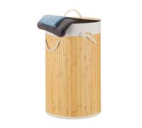 Relaxdays Cesto Portabiancheria, Rotondo, Pieghevole, 70 L di Volume, Coperchio e Sacco di Cotone, Ø 41 cm, Crema