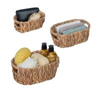 Relaxdays Cesto Portafrutta Cestino Portaoggetti, Set da 3, in Giacinto d'Acqua, Aspetto Vimini, Tre Misure, da Bagno e Armadio, Naturale, Fibra vegetale, Acciaio