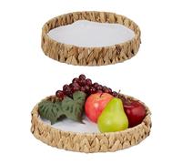 Relaxdays Set di 2 Ciotole giacinto d'Acqua Cesto Portafrutta, Set 2 Cestini Intrecciati Porta Frutta, Verdura e Pane, Vassoi in 2 Misure, Boho, Naturale, Cotone, 5x30 cm