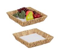 Relaxdays Cesto Portafrutta, Set da 2 Cestini Intrecciati Porta Frutta, Verdura e Pane, 7x30x30 cm, Stile Boho, Naturale, Fibra vegetale