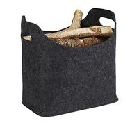 Relaxdays Cesto portalegna per camino in feltro, HxLxP: 39,5 x 40 x 23 cm, 2 manici pieghevole, portariviste, antracite