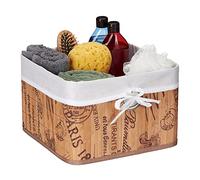 Relaxdays Cesto Portaoggetti, in bambù, Rivestimento in Poliestere, Foro per Il Trasporto, 20x31x31 cm, Naturale Bianco