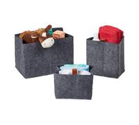 Relaxdays Cesto Portaoggetti in Feltro, Set 3 Contenitori in Varie Misure, Scatola in Tessuto per Accessori, Grigio, 20 x 30 x 19 cm