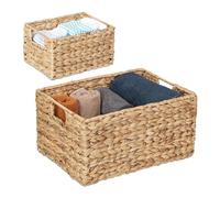 Relaxdays Cesto Portaoggetti in Giacinto d'Acqua, Set 2 Cesti Intrecciati, Due Misure, Contenitori da Bagno, Naturale, Ferro