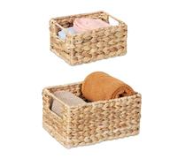 Relaxdays Cesto Portaoggetti in Giacinto d'Acqua, Set 2 Cesti Intrecciati, Due Misure, Contenitori da Bagno, Naturale, Fibra vegetale