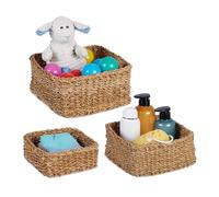 Relaxdays Cesto Portaoggetti in Seagrass Intrecciato, Set da 3 Cesti, Tre Misure, Cestini Contenitori da Bagno, Naturale, Fibra vegetale