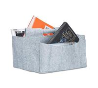 Relaxdays Cesto Portariviste, in Feltro HLP: 22 x 32 x 29 cm, 2 Scomparti, Manico, Stand Portagiornali Pieghevole Grigio