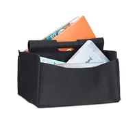 Relaxdays Cesto Portariviste, in Feltro HxLxP: 22 x 32 x 29 cm, 2 Scomparti, Manico, Stand Portagiornali Pieghevole Nero
