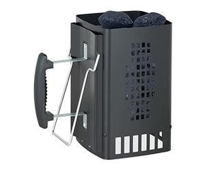 Relaxdays Ciminiera Accendi Carbonella per Grill, Manico di Sicurezza e Staffa di Supporto, Camino Starter Brace, Nero