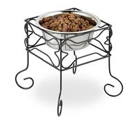 Relaxdays Ciotola Rialzata per Cani, Alzatina con Scodella, 1,5 L, Ferro e Acciaio Inox, 26 x 26 x 26 cm, Nero Argento