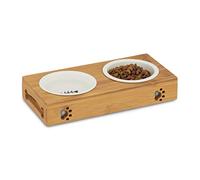 Relaxdays Ciotola Rialzata, Scodella Ceramica, Acqua & Cibo, Lavabili in Lavastoviglie, Cani & Gatti, Doppia, naturale