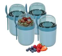 Relaxdays Ciotole muesli da asporto, set di 4, 3 scomparti, blu