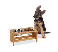 Relaxdays Ciotole Rialzate per Cani, 2 Scodelle ognuna da 700 ml, Bambù & Acciaio, HLP 18,5x40x20,5 cm, naturale/argento