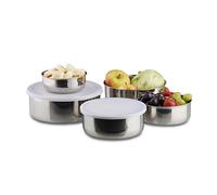 Relaxdays Ciotole set da 5 pz acciaio inox coperchio di plastica da cucina accessori campeggio 5 diverse misure argento
