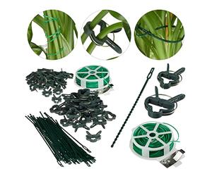 Relaxdays Clips per Piante, Set da 110, Mollette Stabili, Bobina con Taglierina, Sostegno per Orchidee, Pomodori, Verde