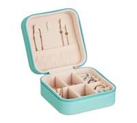 Relaxdays Valigetta Portagioie, Cofanetto Porta Gioielli Viaggio, Organizer Anelli e Collane, 5 x 10 x 10 cm, Turchese, Fibra di Legno