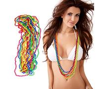 Relaxdays Collana Colorata con Perline, Accessorio Neon, 12 Collanine per Hippie, per Costume, Feste Anni ‘80, 6 colori