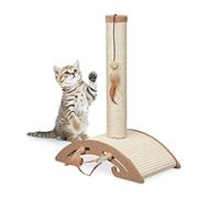 Relaxdays Colonna Tiragraffi per Gatti, Albero Tira Graffi con Gioco Integrato e Tavoletta Palo Graffiatoio 52x42x22 cm, Marrone, Fibra di Legno