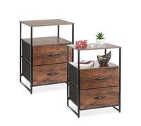 Relaxdays Comodini con Cassetti Camera da Letto, Set 2 Tavolini Laterali da Divano, HLP: 70x45x42,5 cm, Nero Marrone, Fibra di Legno