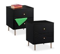 Relaxdays Comodino nero con 2 cassetti spaziosi