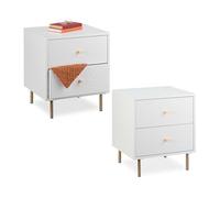 Relaxdays Comodini con Cassetti per Camera da Letto, Set 2 Tavolini Laterali Divano Salotto, 52x45x40 cm, Bianco Oro, Fibra di Legno, HLP 72x180x74 cm