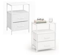 Relaxdays Comodini, set di 2 pz, 2 cassetti, ripiani, colore bianco | dimensioni AxLxP: 61x38x28 cm