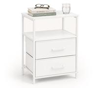 Relaxdays Comodino bianco, 2 cassetti e ripiani, 61x38x28 cm | 2 cassetti tessuto, 2 ripiani, AxLxP 61x38x28, metallo/MDF