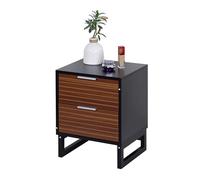 Relaxdays Comodino 2 cassetti, HLP 50x40x33 cm, effetto legno, gambe in bambù, comodino, marrone/nero