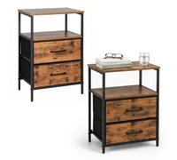 Relaxdays Comodino, 2 pz, 2 cassetti e ripiani, marrone e nero | HLP: 61 x 38 x 28 cm