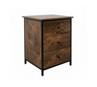 Relaxdays Comodino, 3 cassetti, H x L x P: 60 x 40 x 40 cm, comodino da notte, metallo e MDF, marrone/nero