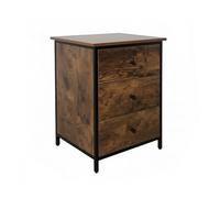 Relaxdays Comodino, 3 cassetti, H x L x P: 60 x 40 x 40 cm, Comodino da Notte, Metallo e MDF, Marrone/Nero