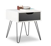 Relaxdays Comodino con Cassetto, Design Moderno, Quadrato, Tavolino Camera da Letto, HxLxP: 44 x 40 x 40 cm, bianco/nero