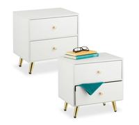 Relaxdays Comodino da Notte con Cassetti, 2 Tavolini Bassi Laterali Camera da Letto, HLP: 41,5x40x32,5 cm, Bianco Oro