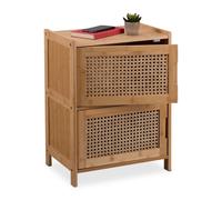 Relaxdays Comodino Camera da Letto, 2 Scomparti con Ante, 56x42x30 cm, Cassettiera in bambù, Tavolino Laterale, Marrone, Legno, Fibra vegetale
