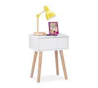 Relaxdays Comodino con Cassetto in Stile Scandinavo, Retrò, Mobiletto Basso per Camera da Letto, HLP 55x42x30 cm, Bianco