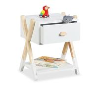 Relaxdays Comodino da Letto per Bambini, Tavolino con Cassetto Giochi Cameretta, 42x34x32 cm, Legno MDF, Bianco Naturale