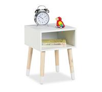 Relaxdays Comodino da Letto per Bambini, Tavolino Notte con Scomparto Cameretta, 40x30x30cm, MDF, Legno, Naturale Bianco, Fibra