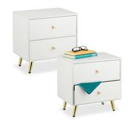 Relaxdays Comodino da Notte con Cassetti, 2 Tavolini Bassi Laterali Camera da Letto, HLP: 41,5x40x32,5 cm, Bianco Oro